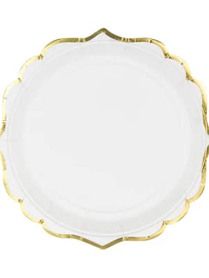 branco ouro 6 pratos branco e ouro 18cm