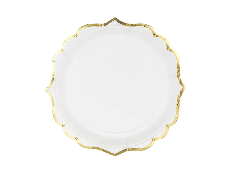 branco ouro 6 pratos branco e ouro 18cm