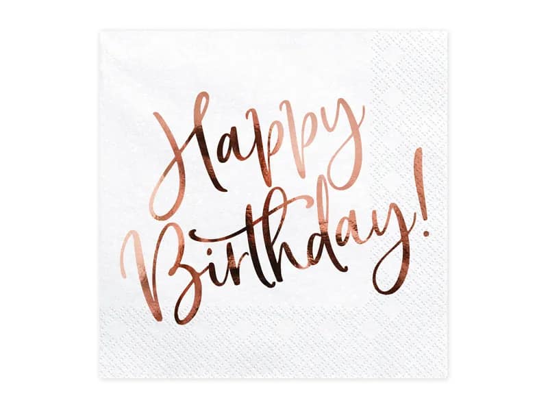 happybdrg 20 Guardanapos Happy Birthday rose gold