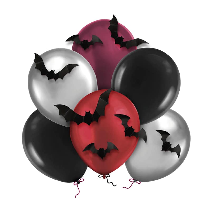 balões morcegos 6 balões latex com aplicações morcegos